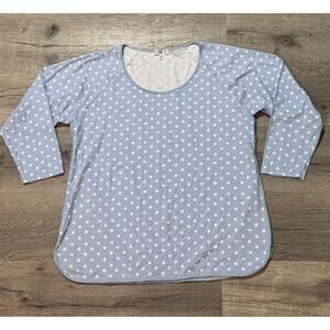 LAKE Pajama Loungewear Top Blue White Polka Dot 100% Pima Cotton XL 3/4 Sleeve
